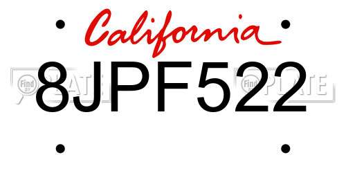8JPF522 California License Plate