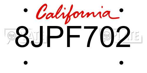 8JPF702 California License Plate