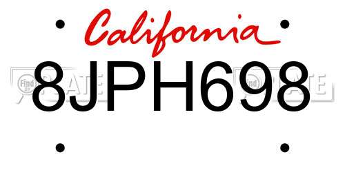 8JPH698 California License Plate