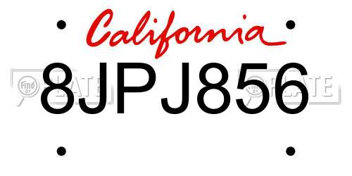 8JPJ856 California License Plate