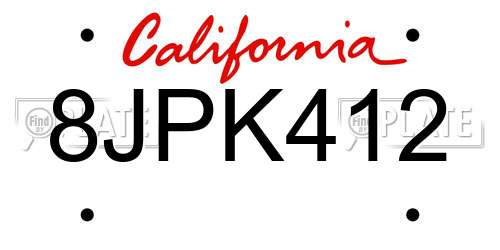 8JPK412 California License Plate
