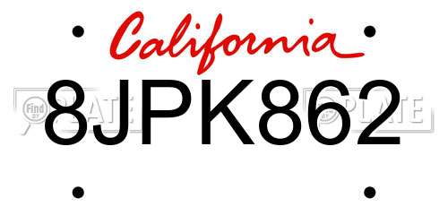 8JPK862 California License Plate