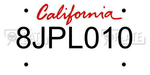 8JPL010 California License Plate