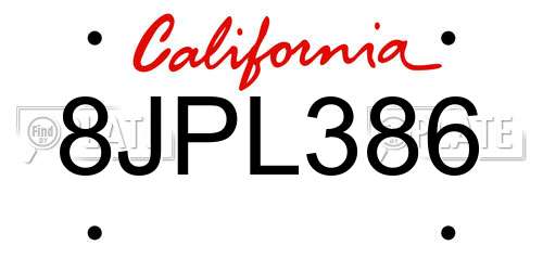 8JPL386 California License Plate
