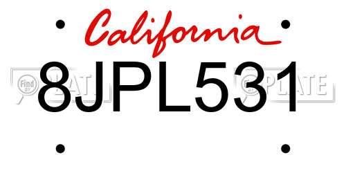 8JPL531 California License Plate