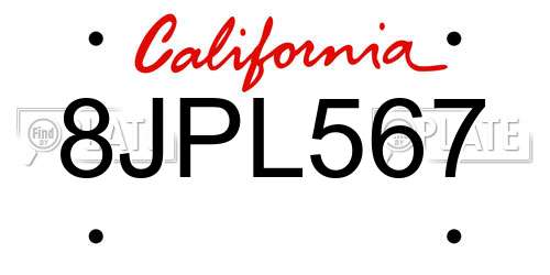8JPL567 California License Plate
