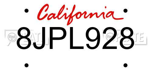 8JPL928 California License Plate