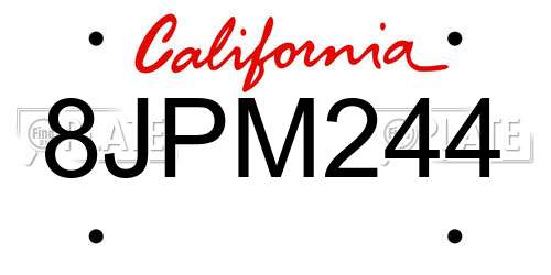 8JPM244 California License Plate