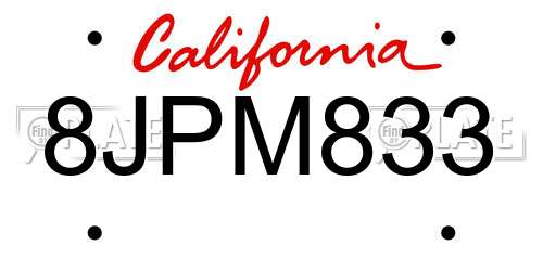 8JPM833 California License Plate