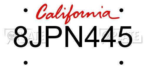 8JPN445 California License Plate