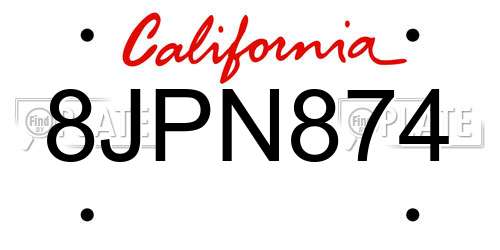 8JPN874 California License Plate