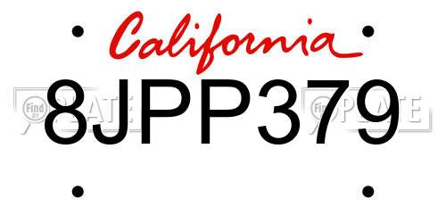 8JPP379 California License Plate