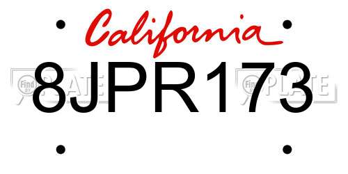 8JPR173 California License Plate