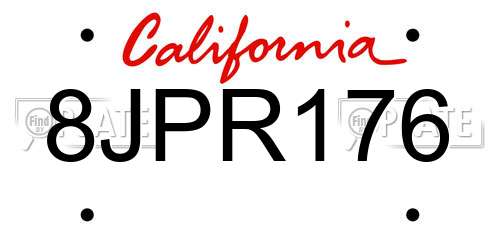 8JPR176 California License Plate