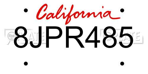 8JPR485 California License Plate