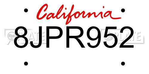 8JPR952 California License Plate