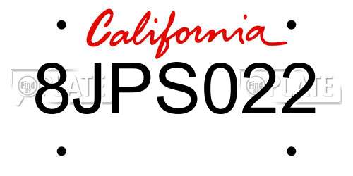 8JPS022 California License Plate