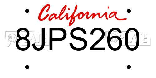 8JPS260 California License Plate