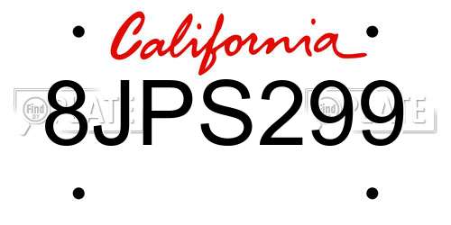8JPS299 California License Plate
