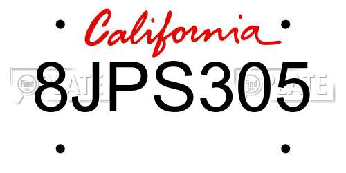 8JPS305 California License Plate