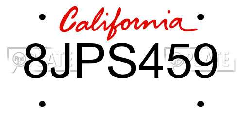 8JPS459 California License Plate
