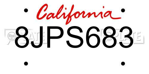 8JPS683 California License Plate