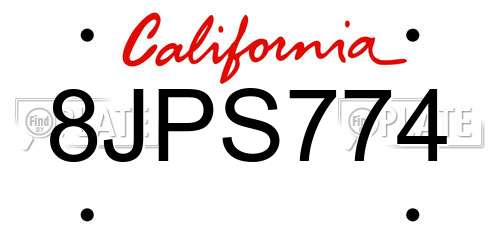 8JPS774 California License Plate