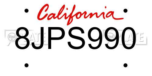 8JPS990 California License Plate