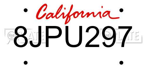 8JPU297 California License Plate