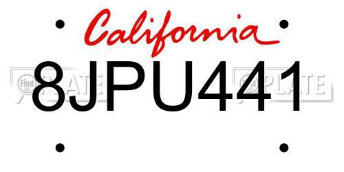 8JPU441 California License Plate
