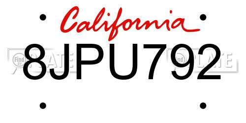 8JPU792 California License Plate