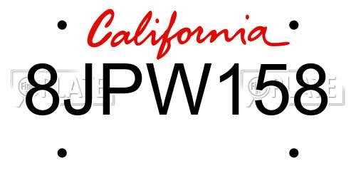 8JPW158 California License Plate