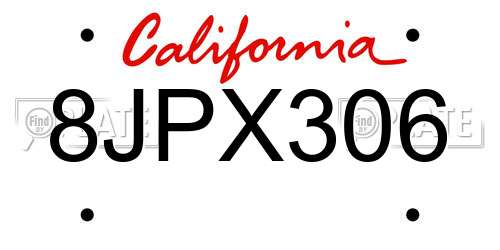 8JPX306 California License Plate