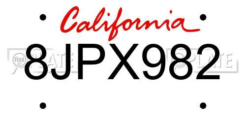 8JPX982 California License Plate