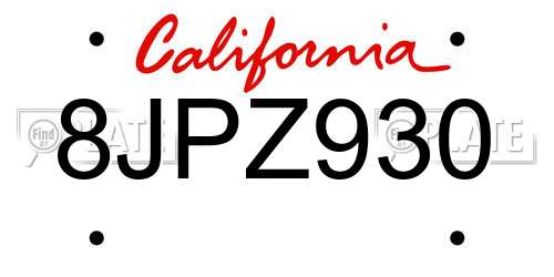 8JPZ930 California License Plate