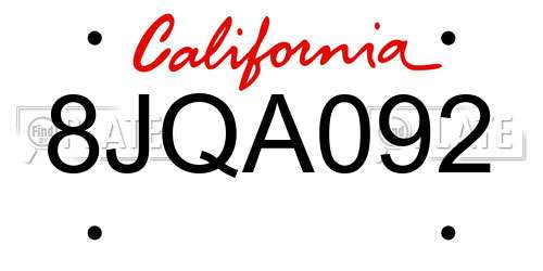 8JQA092 California License Plate