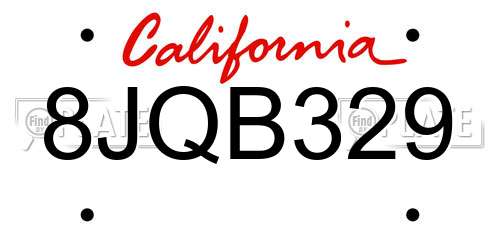 8JQB329 California License Plate