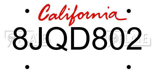 8JQD802 California License Plate