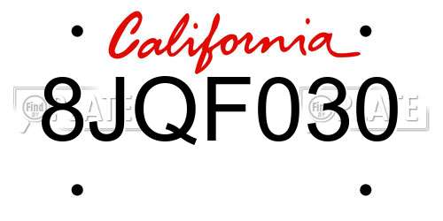 8JQF030 California License Plate