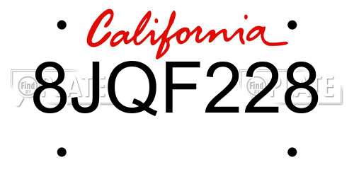 8JQF228 California License Plate