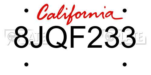 8JQF233 California License Plate