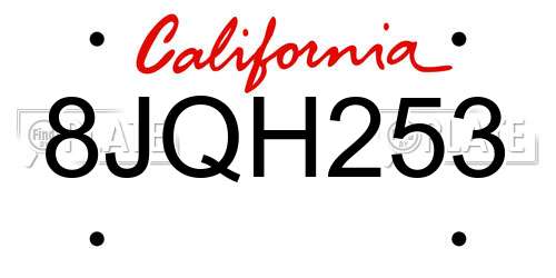 8JQH253 California License Plate