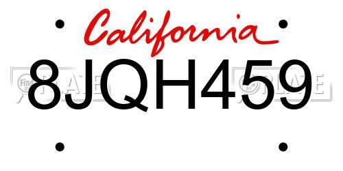 8JQH459 California License Plate