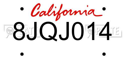 8JQJ014 California License Plate