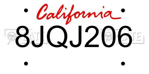 8JQJ206 California License Plate