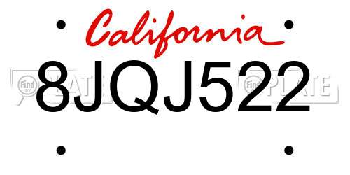 8JQJ522 California License Plate
