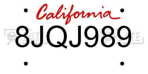 8JQJ989 California License Plate