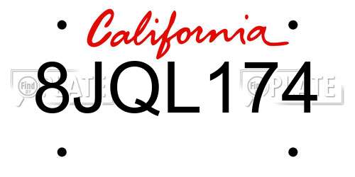 8JQL174 California License Plate