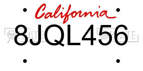 8JQL456 California License Plate