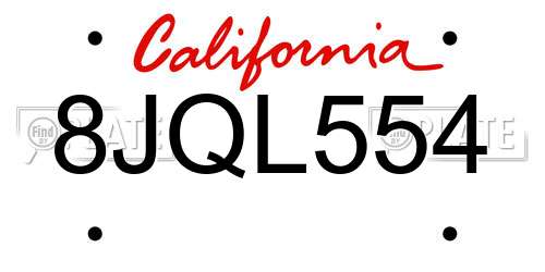 8JQL554 California License Plate